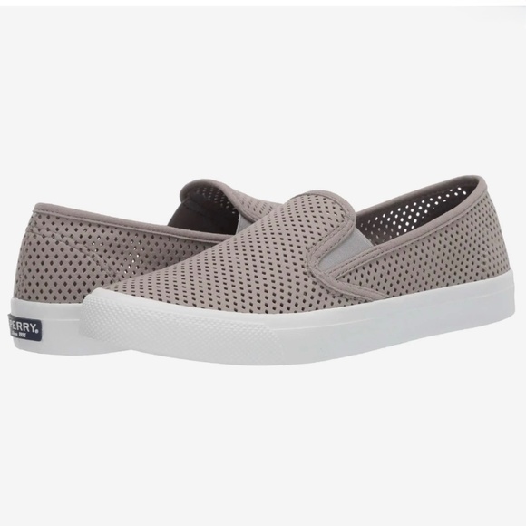 Sperry Seaside Perf Leather Slip On Deck Shoes Sneakers Grey Womens US Size 12 - Picture 1 of 6